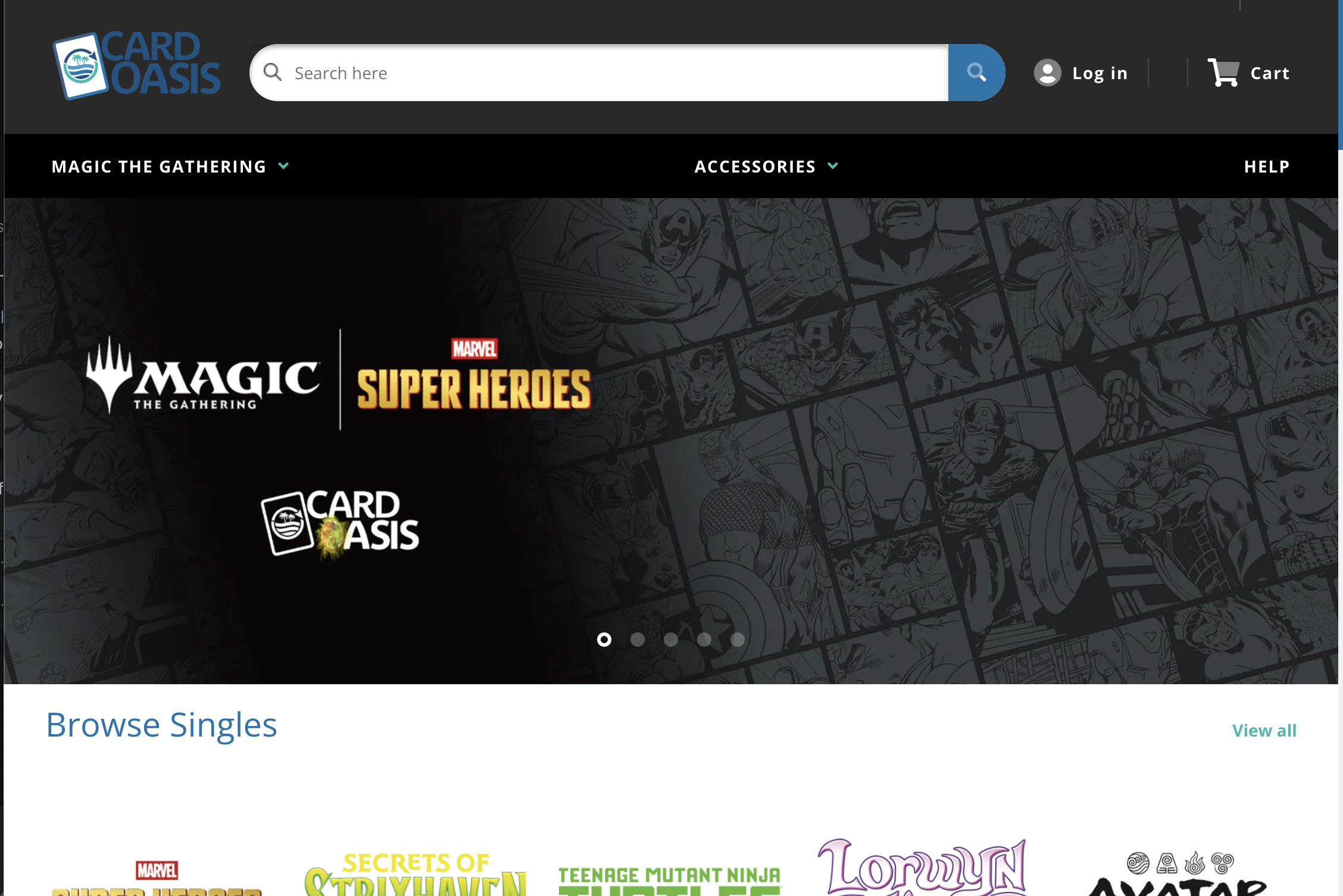Card Oasis website featuring Magic: The Gathering products