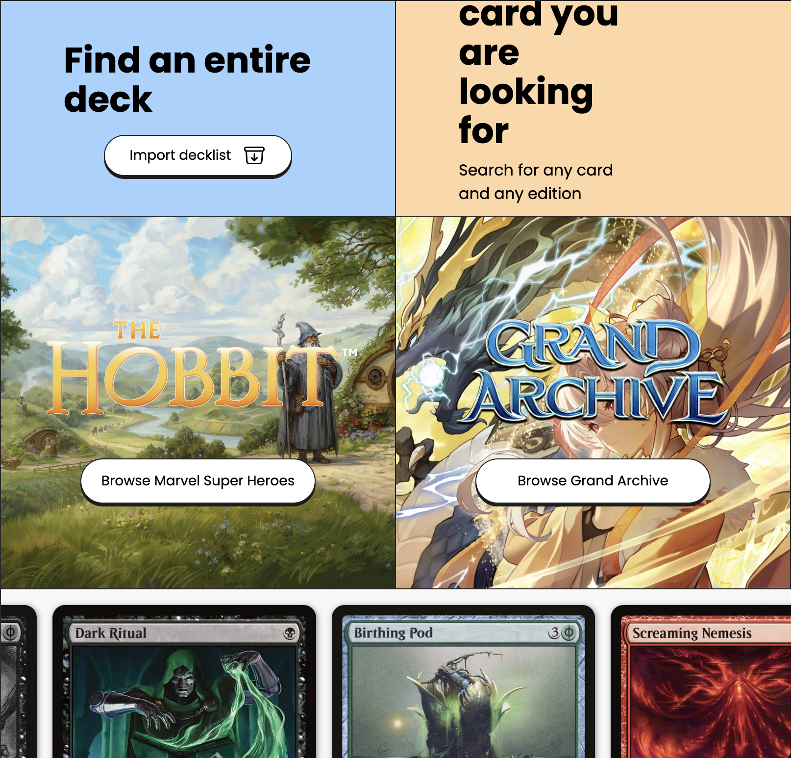 Collectors Bazaar online card marketplace homepage