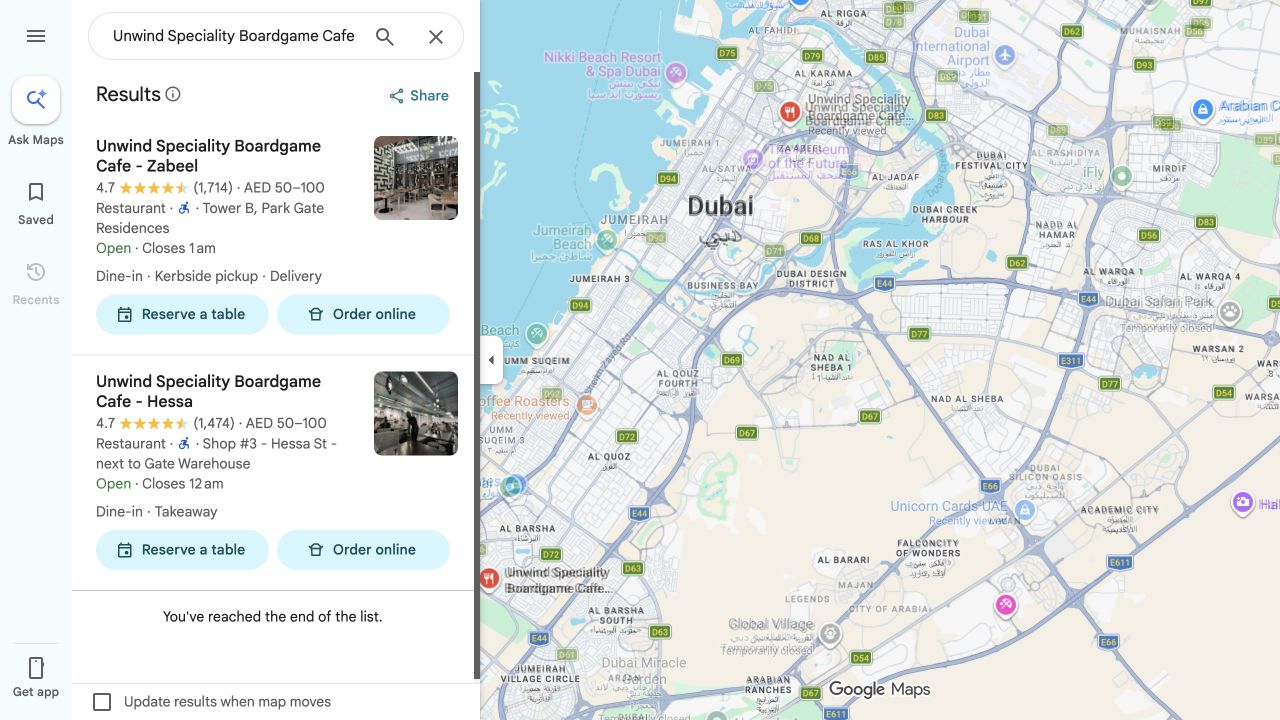 Unwind Speciality Boardgame Café Dubai locations